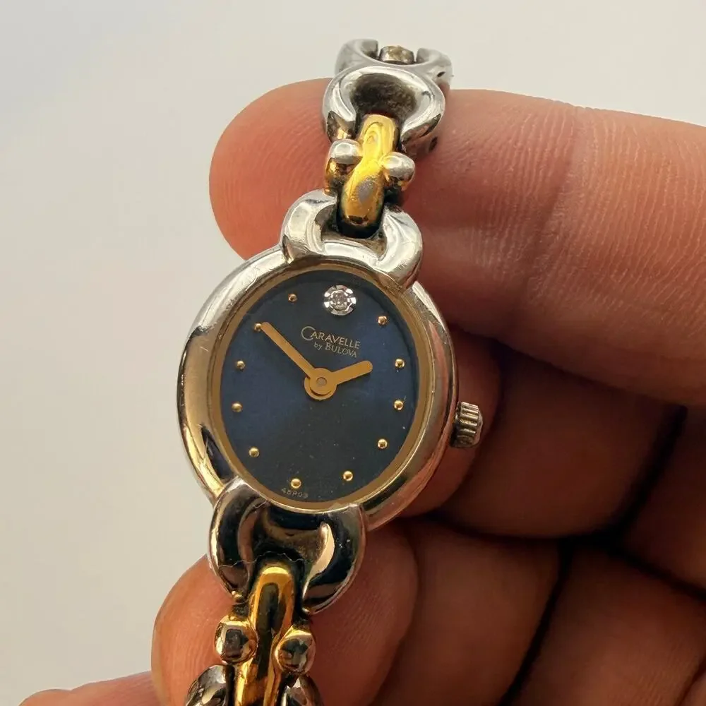 Elegant Caravelle by Bulova Two-Tone Diamond Watch Working New Battery